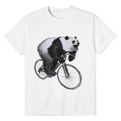 Adult Unisex Panda Riding A Bicycle Wild Animals Panda Lover White T-shirt Costume