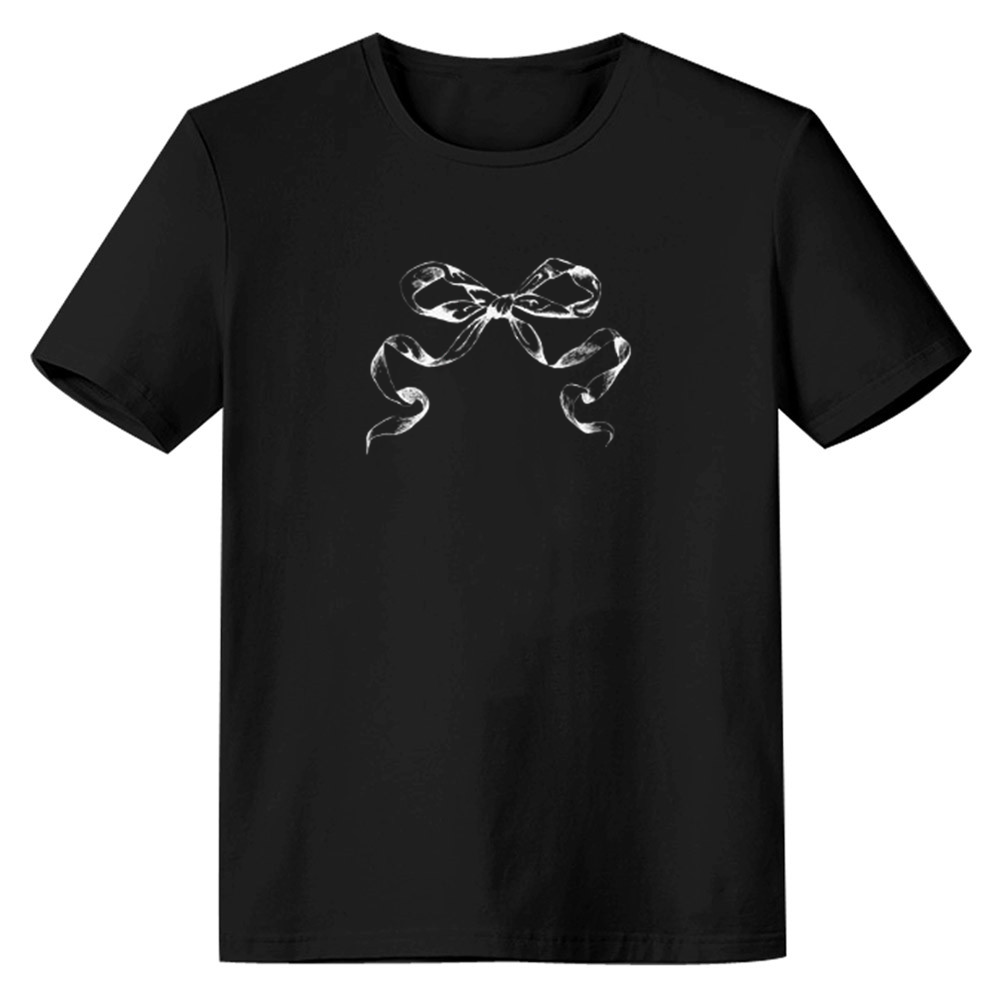 Adult Woman Summer Bow Bow Outline Black T-shirt Costume