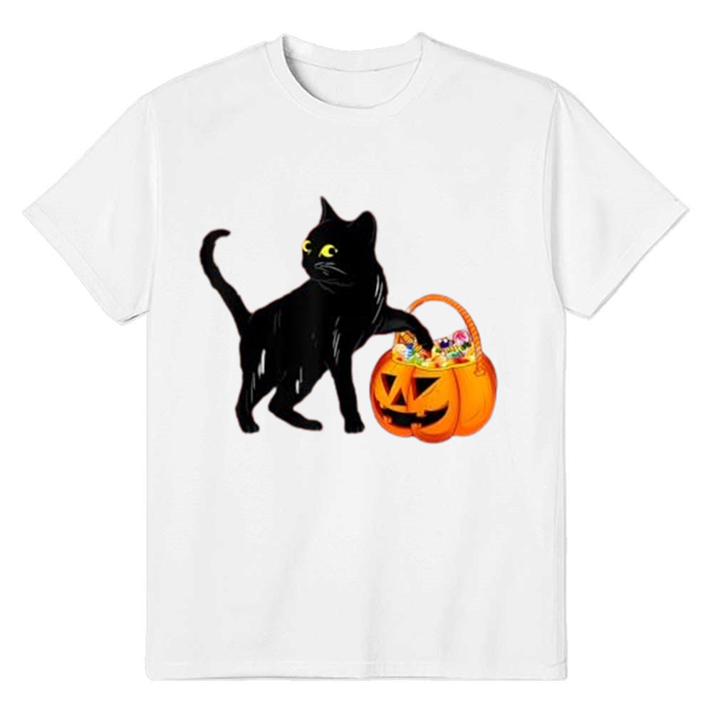 Adult Unisex Cat Pumpkin Sweet Candy Halloween White T-shirt Costume