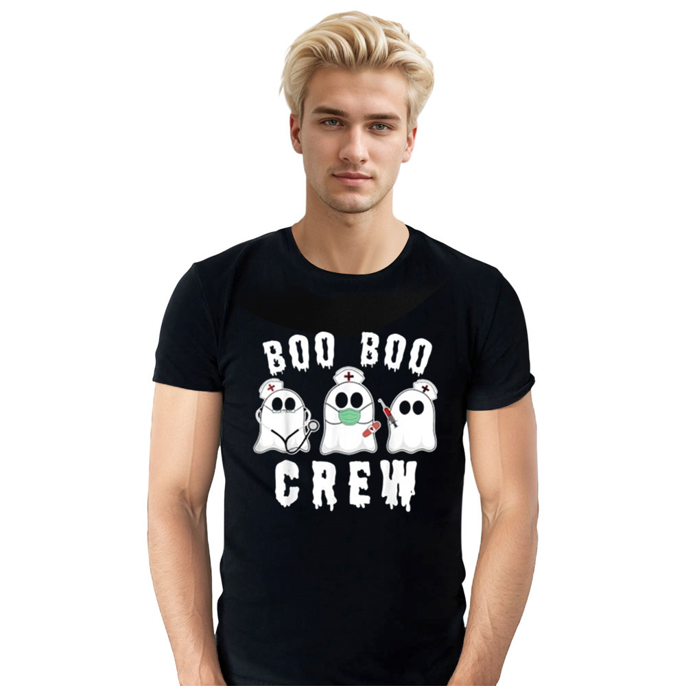 Adult Unisex Boo Boo Crew Funny Nurse Ghost Halloween Black T-shirt Costume