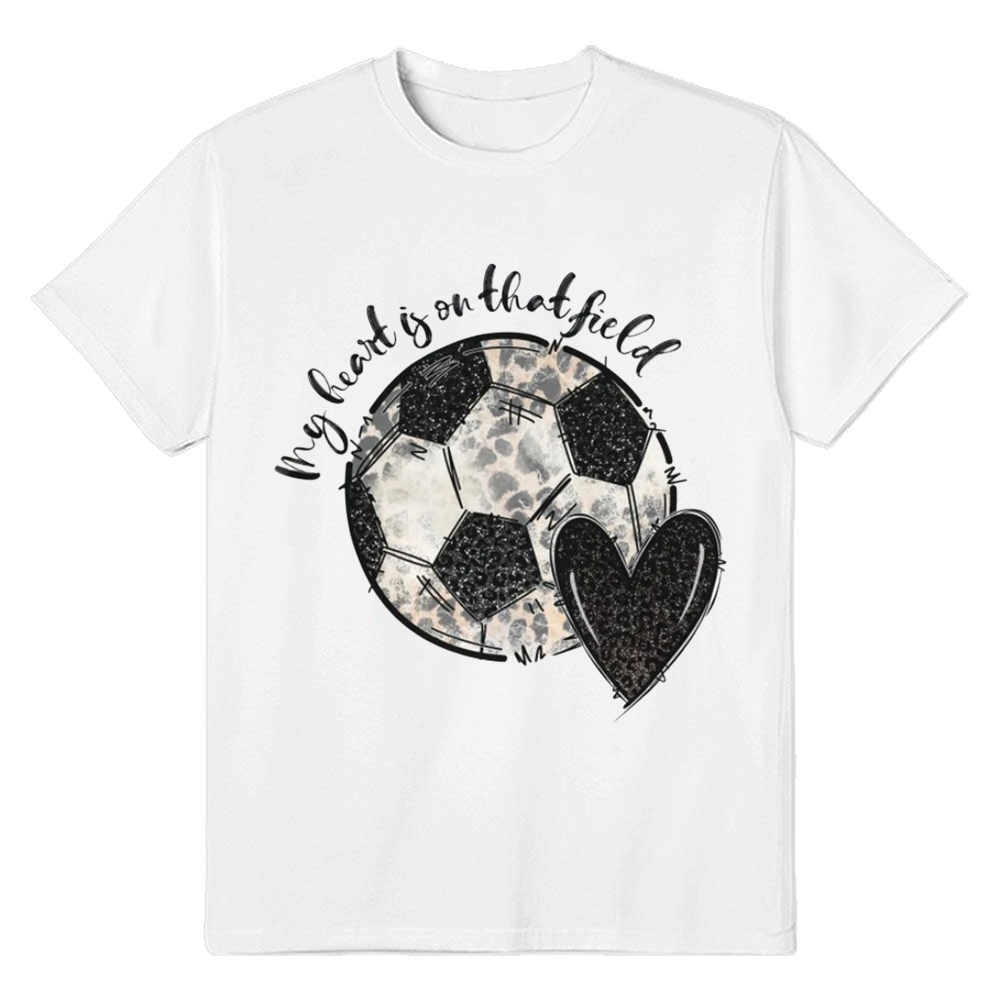 Adult Unisex Football My Heart Is On That Field Soccer Lover White T-shirt Costume