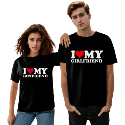 Adult Unisex Letter I Love My Girlfriend Valentine's Day Black Short Sleeve T-shirt Outfits Top Costume