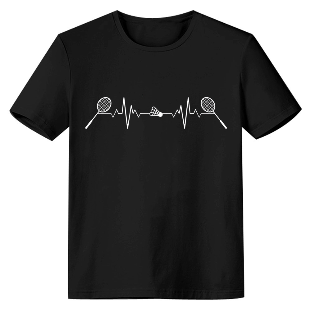 Adult Unisex Badminton Heartbeat Black Funny Sport T-shirt Costume