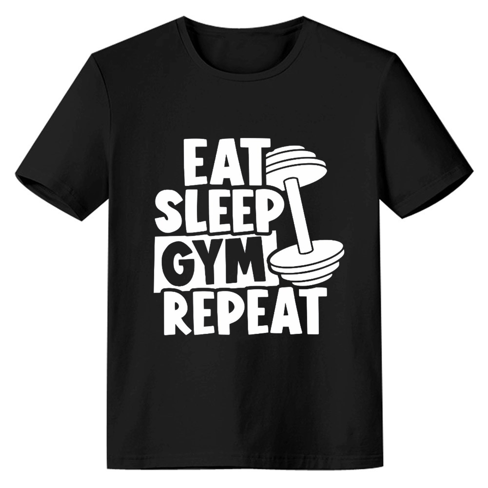 Adult Unisex Funny Eat Sleep Gym Work Fitness Black T-shirt Costume