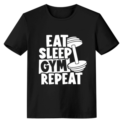 Adult Unisex Funny Eat Sleep Gym Work Fitness Black T-shirt Costume