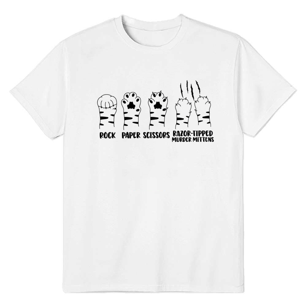 Adult Unisex Rock Paper Scissors Cat Pet Lover White T-shirt Costume