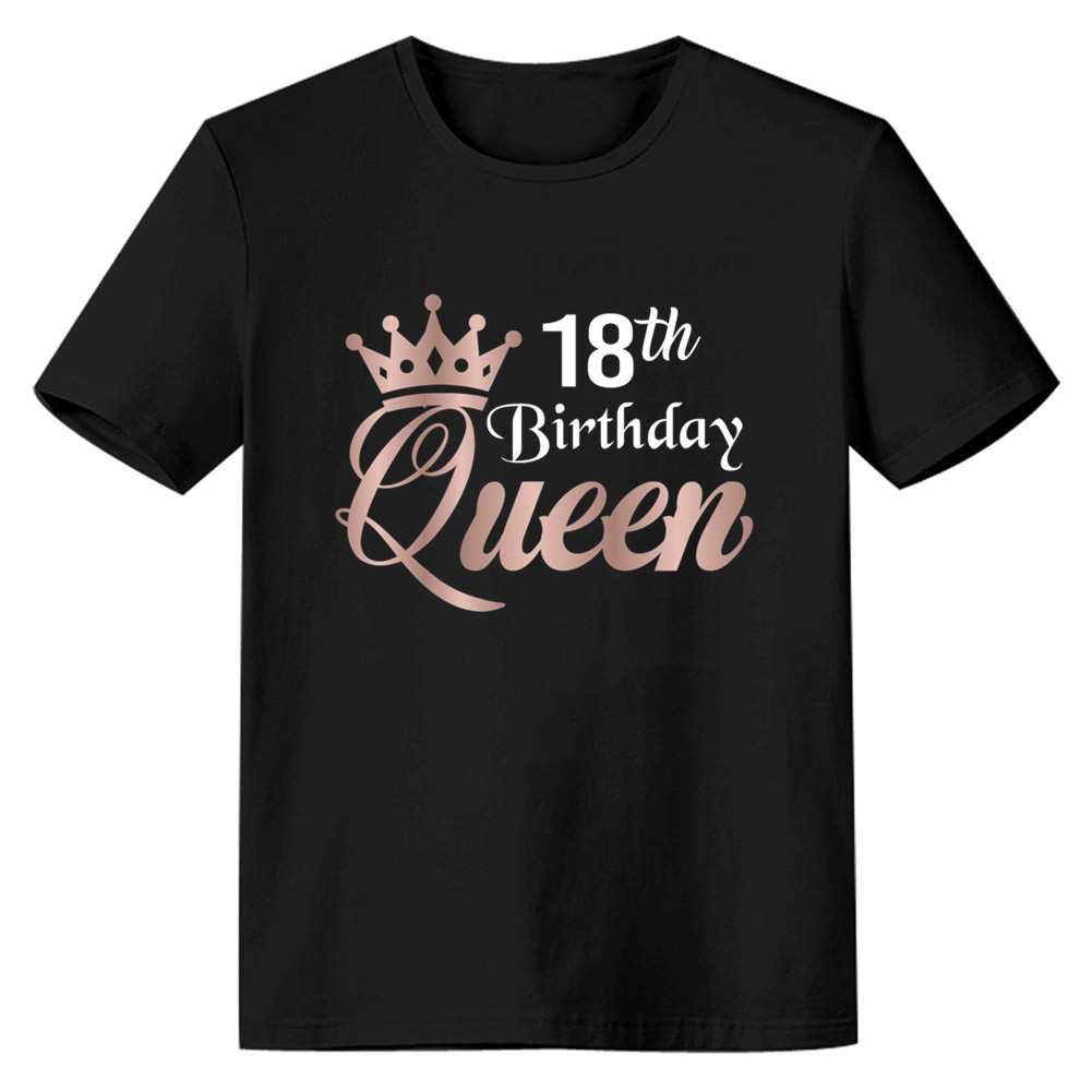 Adult Woman 18th Birthday Queen Party Black Short Sleeve T-shirt 