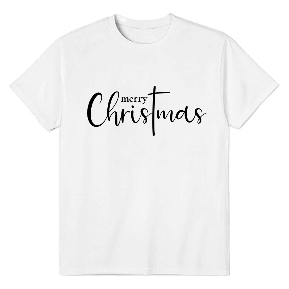 Adult Unisex XmasMerry Christmas Letter Festival White T-shirt