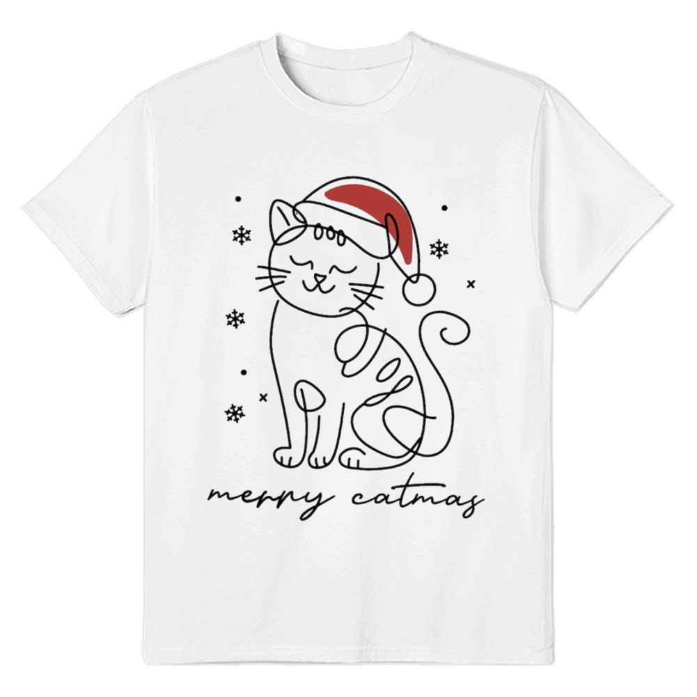 Adult Unisex Merry Catmas Christmas Xmas White Festival T-shirt