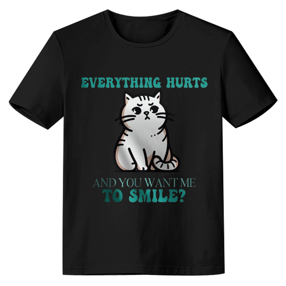 Adult Unisex Protect Cat Everything Hurts Cute Cat Pet Lover Black T-shirt