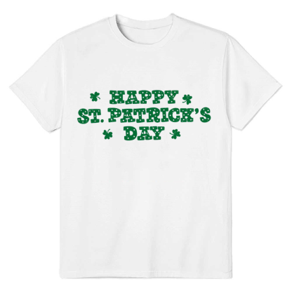 Adult Unisex Happy St. Patrick's Day Letter White T-shirt