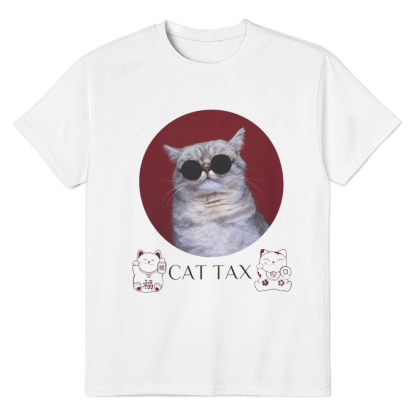 TikTok Refugee Cat Taxes Funny White T-shirt