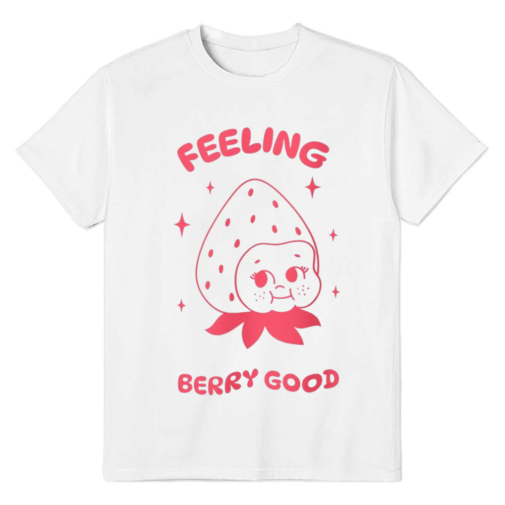 Adult Unisex Kawaii Strawberry Fruit Feeling Berry Good White T-shirt