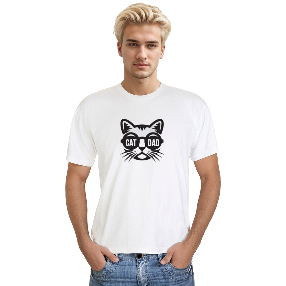 Adult Man Cat Dad Pet Lover White T-shirt Costume