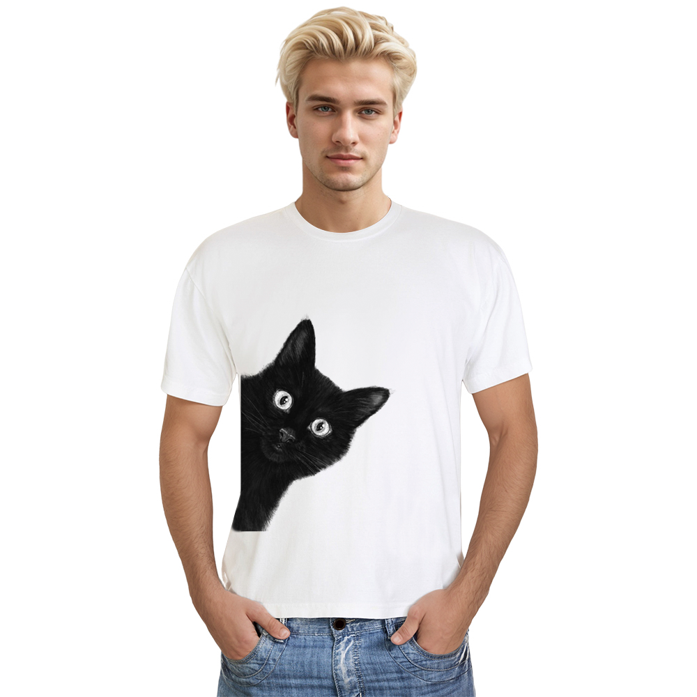 Adult Unisex Big Black Cat Pet Lover White T-shirt Costume