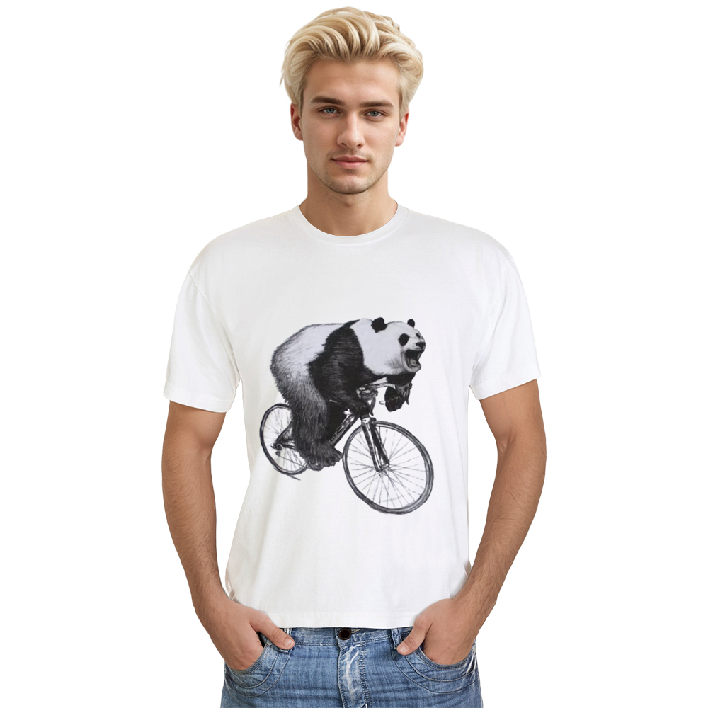 Adult Unisex Panda Riding A Bicycle Wild Animals Panda Lover White T-shirt Costume
