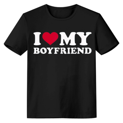 Adult Unisex Letter I Love My Girlfriend Valentine's Day Black Short Sleeve T-shirt Outfits Top Costume