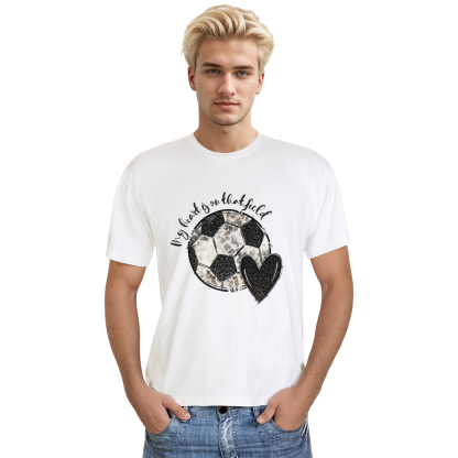 Adult Unisex Football My Heart Is On That Field Soccer Lover White T-shirt Costume