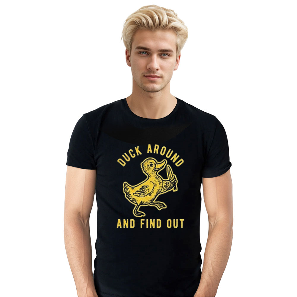 Adult Unisex Around And Find Out Funny Knife Duck Animals Black T-shirt Costume