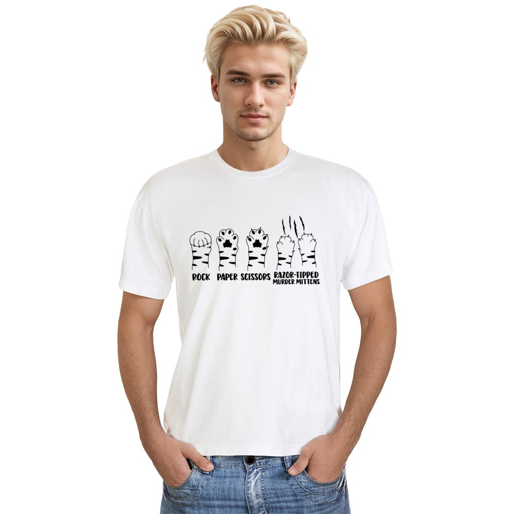 Adult Unisex Rock Paper Scissors Cat Pet Lover White T-shirt Costume