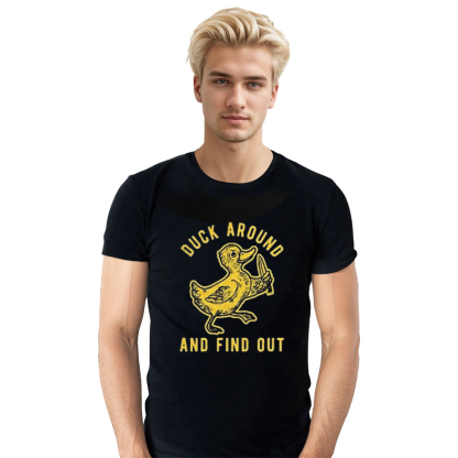 Adult Unisex Around And Find Out Funny Knife Duck Animals Black T-shirt Costume