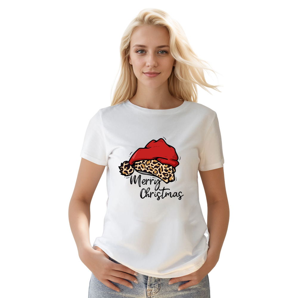 Adult Unisex Xmas Christmas Festival Santa Hat White T-shirt Costume
