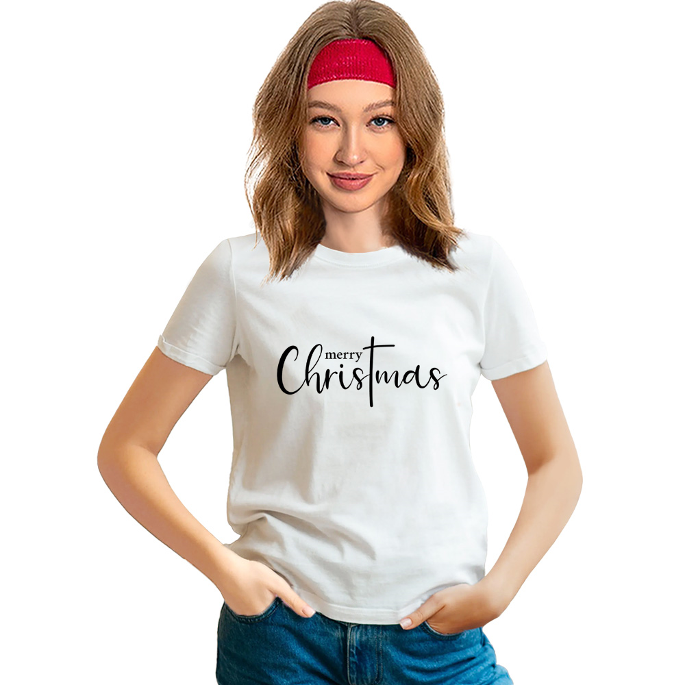 Adult Unisex XmasMerry Christmas Letter Festival White T-shirt