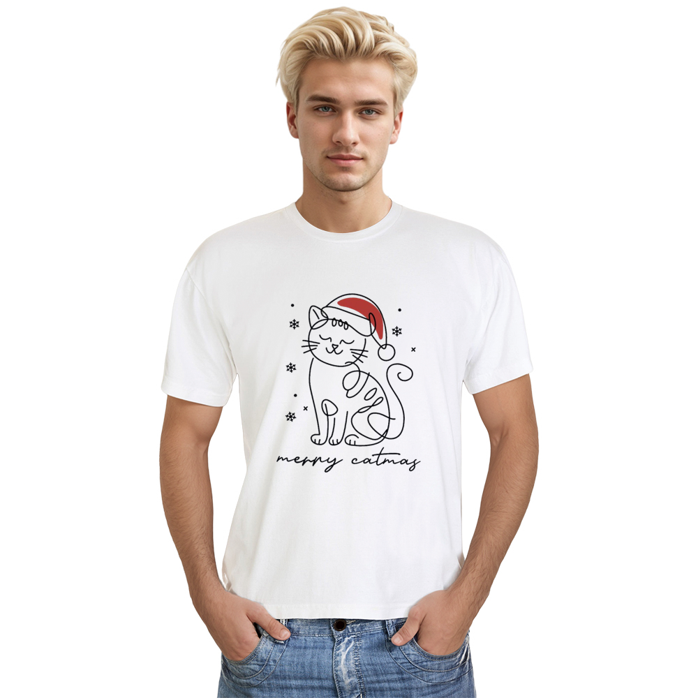 Adult Unisex Merry Catmas Christmas Xmas White Festival T-shirt