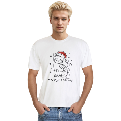 Adult Unisex Merry Catmas Christmas Xmas White Festival T-shirt