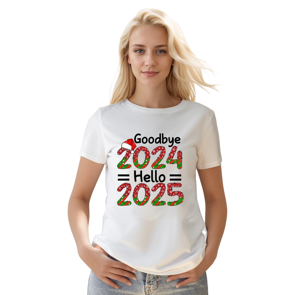 Adult Unisex Goodbye 2024 Hello 2025 New Year White Festival T-shirt