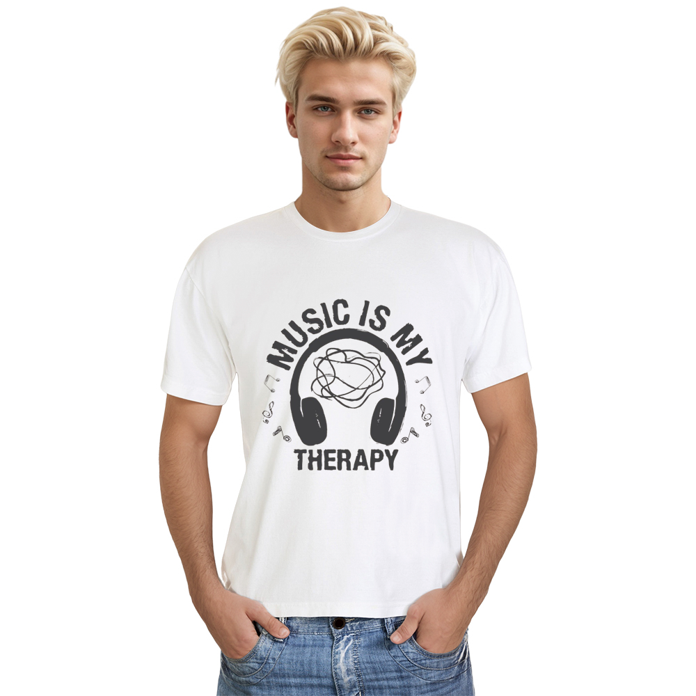 Adult Unisex Music Is My Therapy Music Lover White T-shirt