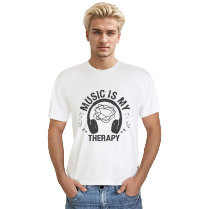 Adult Unisex Music Is My Therapy Music Lover White T-shirt