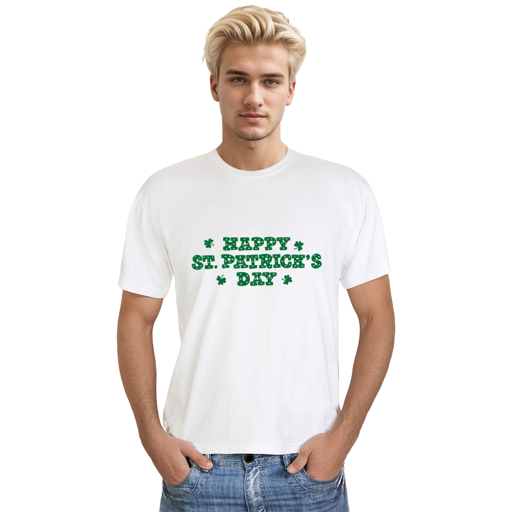Adult Unisex Happy St. Patrick's Day Letter White T-shirt