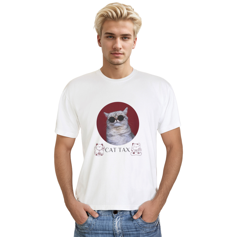 TikTok Refugee Cat Taxes Funny White T-shirt