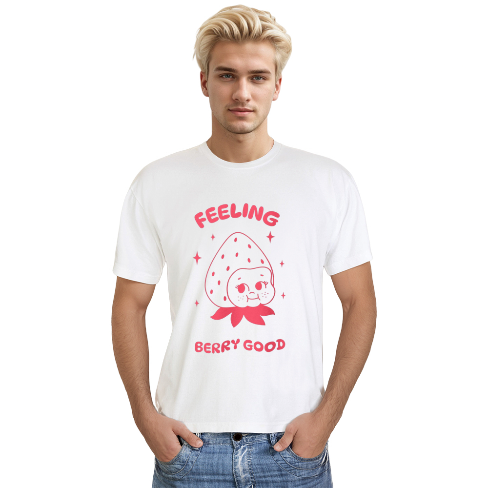 Adult Unisex Kawaii Strawberry Fruit Feeling Berry Good White T-shirt