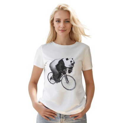 Adult Unisex Panda Riding A Bicycle Wild Animals Panda Lover White T-shirt Costume
