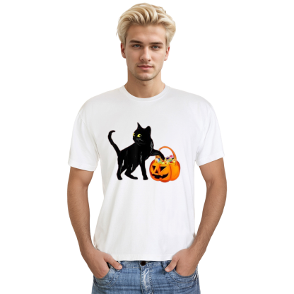 Adult Unisex Cat Pumpkin Sweet Candy Halloween White T-shirt Costume