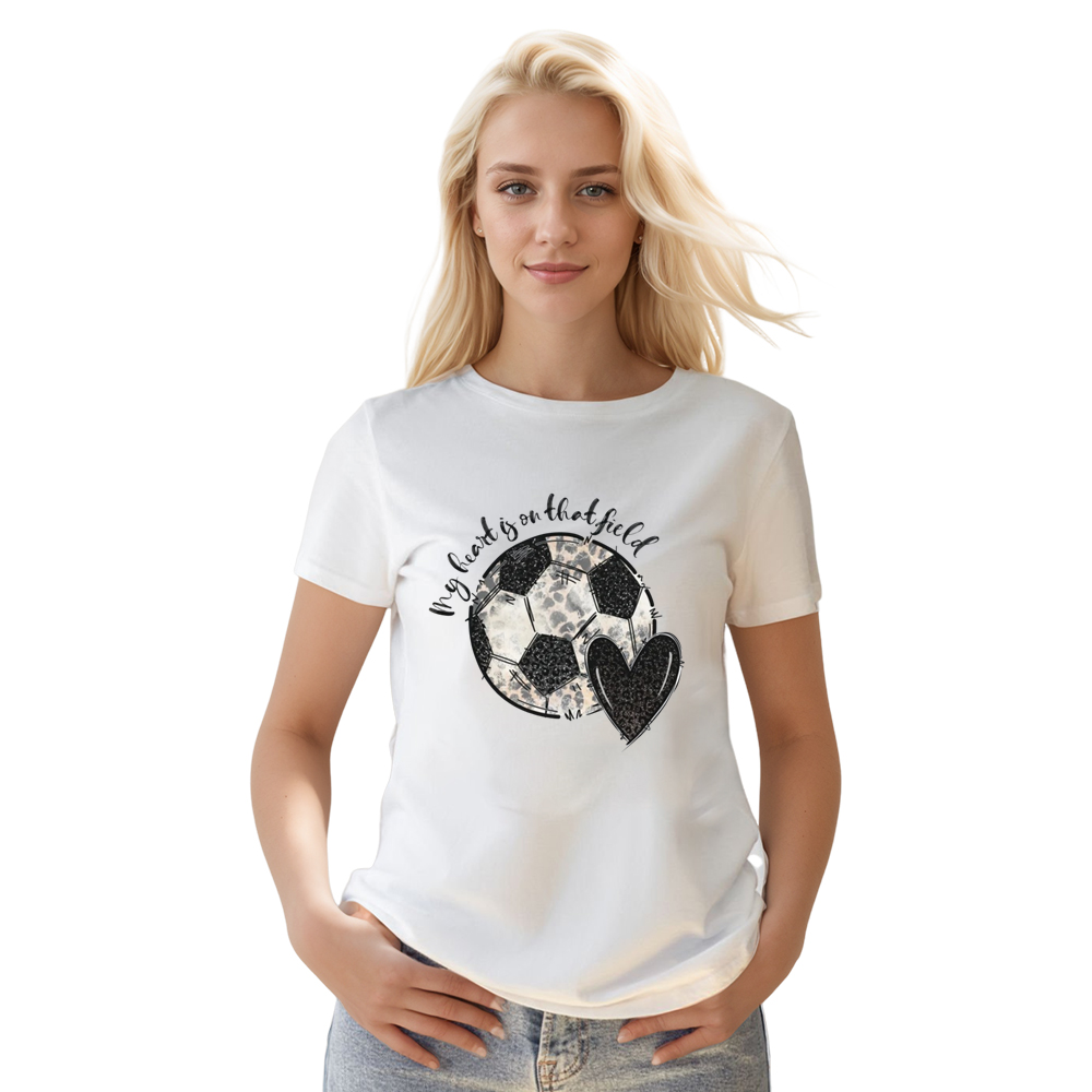 Adult Unisex Football My Heart Is On That Field Soccer Lover White T-shirt Costume
