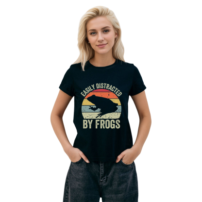 Adult Unisex Retro Frog Animals Lover Black T-shirt Costume