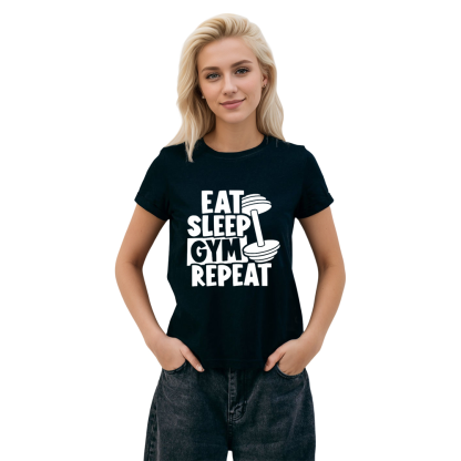 Adult Unisex Funny Eat Sleep Gym Work Fitness Black T-shirt Costume