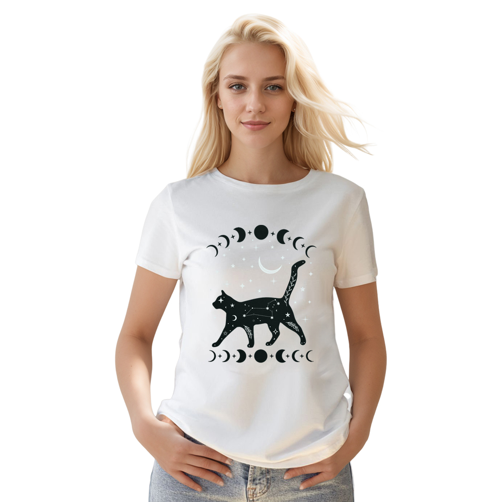 Adult Unisex Mystical Ca tWitch Halloween White T-shirt Costume