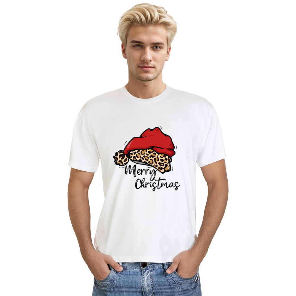 Adult Unisex Xmas Christmas Festival Santa Hat White T-shirt Costume