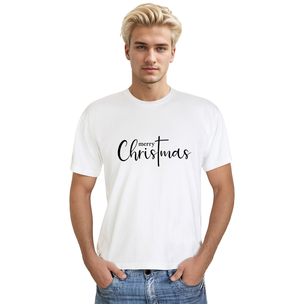 Adult Unisex XmasMerry Christmas Letter Festival White T-shirt
