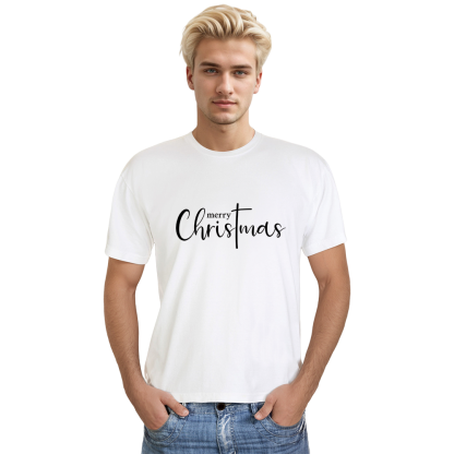Adult Unisex XmasMerry Christmas Letter Festival White T-shirt