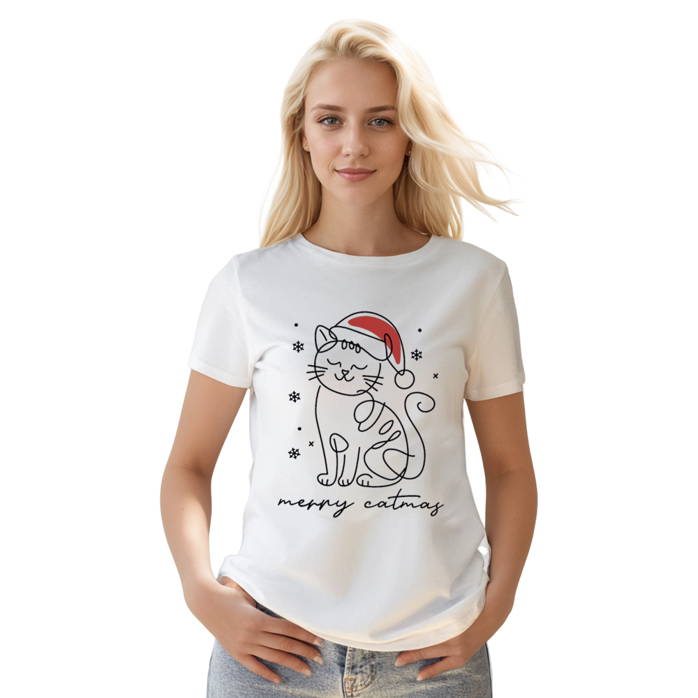Adult Unisex Merry Catmas Christmas Xmas White Festival T-shirt