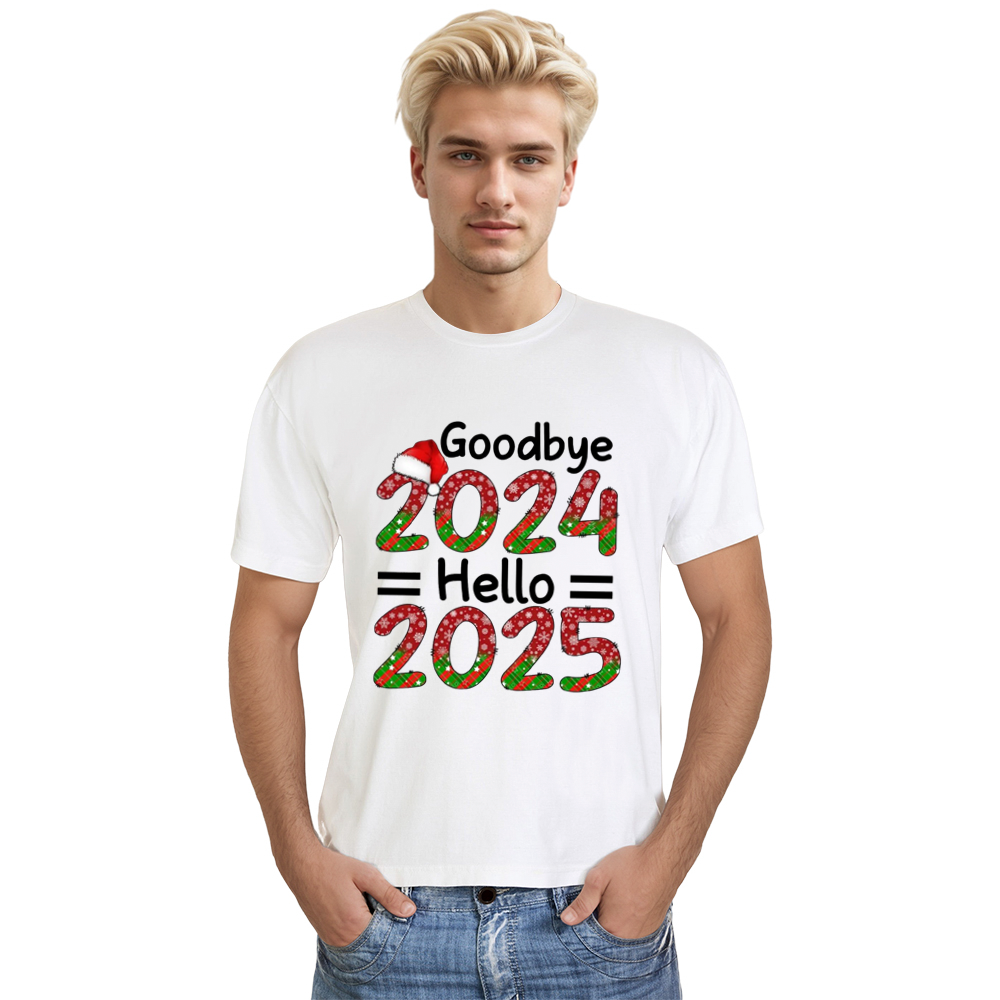 Adult Unisex Goodbye 2024 Hello 2025 New Year White Festival T-shirt