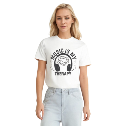 Adult Unisex Music Is My Therapy Music Lover White T-shirt