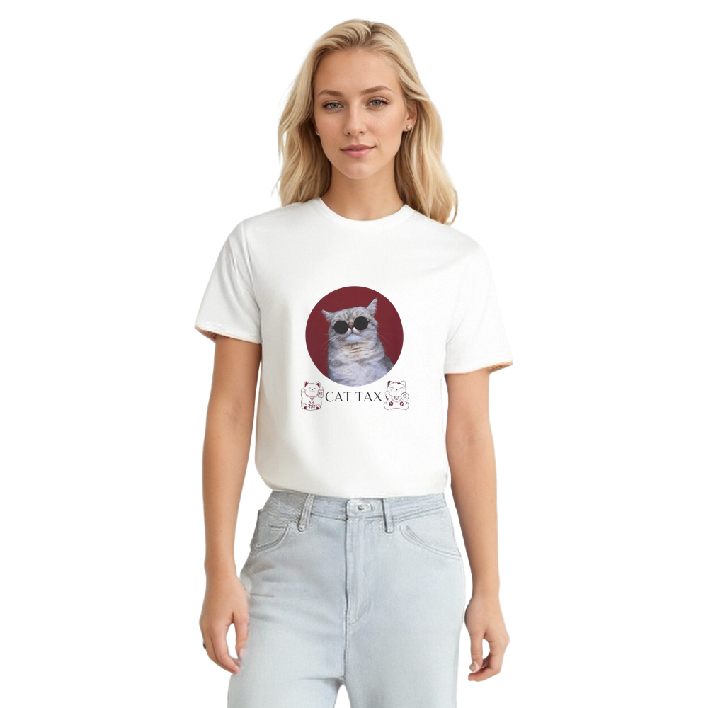 TikTok Refugee Cat Taxes Funny White T-shirt
