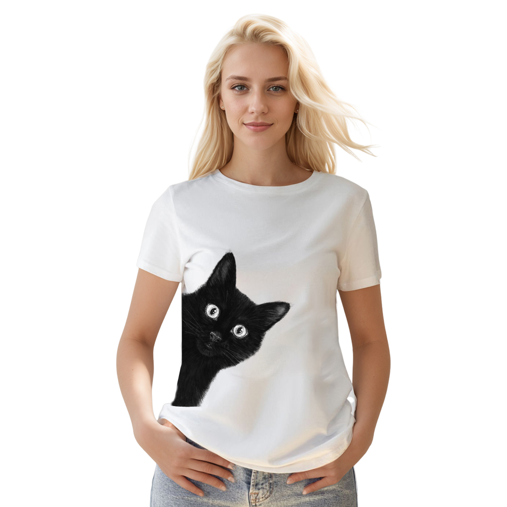 Adult Unisex Big Black Cat Pet Lover White T-shirt Costume