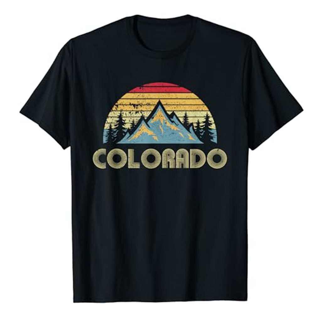 Adult Colorado Tee Retro Vintage Mountains Nature Hiking Nature Lover Black Short Sleeve T-shirt Outfits Top Costume